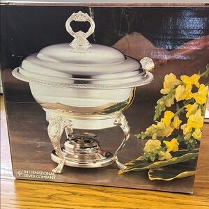Silver Serveware Chafing Dish with Ornate Stand Vintage, New in Box